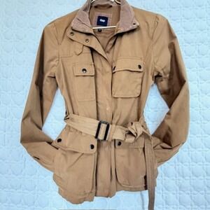 Vintage Gap Womens Utility Field Jacket Tan Belted Safari Coat XS